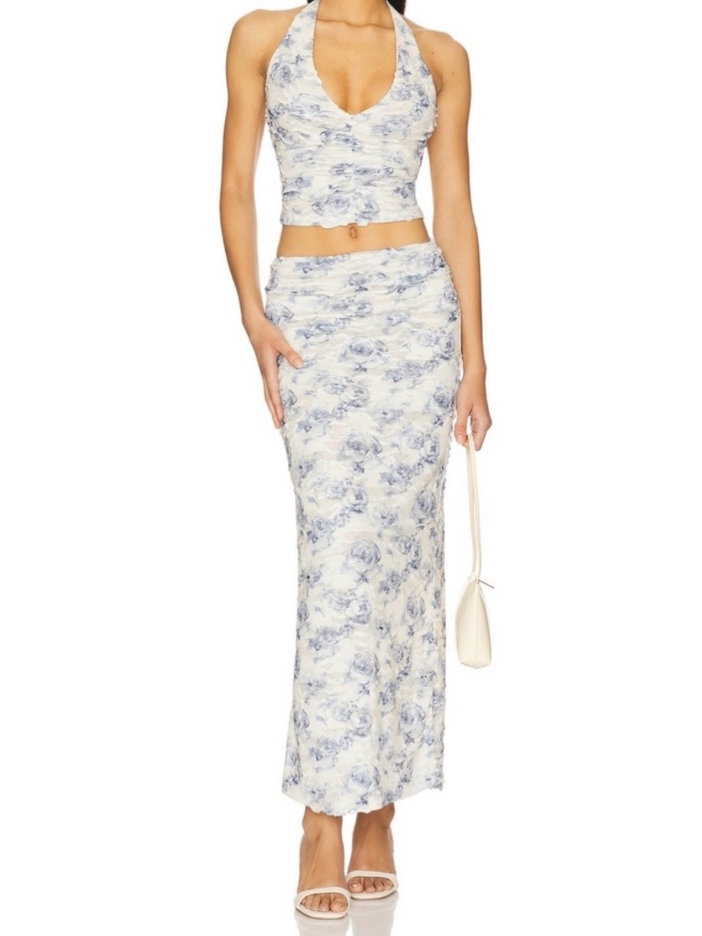 NWT Bec + Bridge Porcelain Rose Maxi Skirt & Top Set  - White & Blue